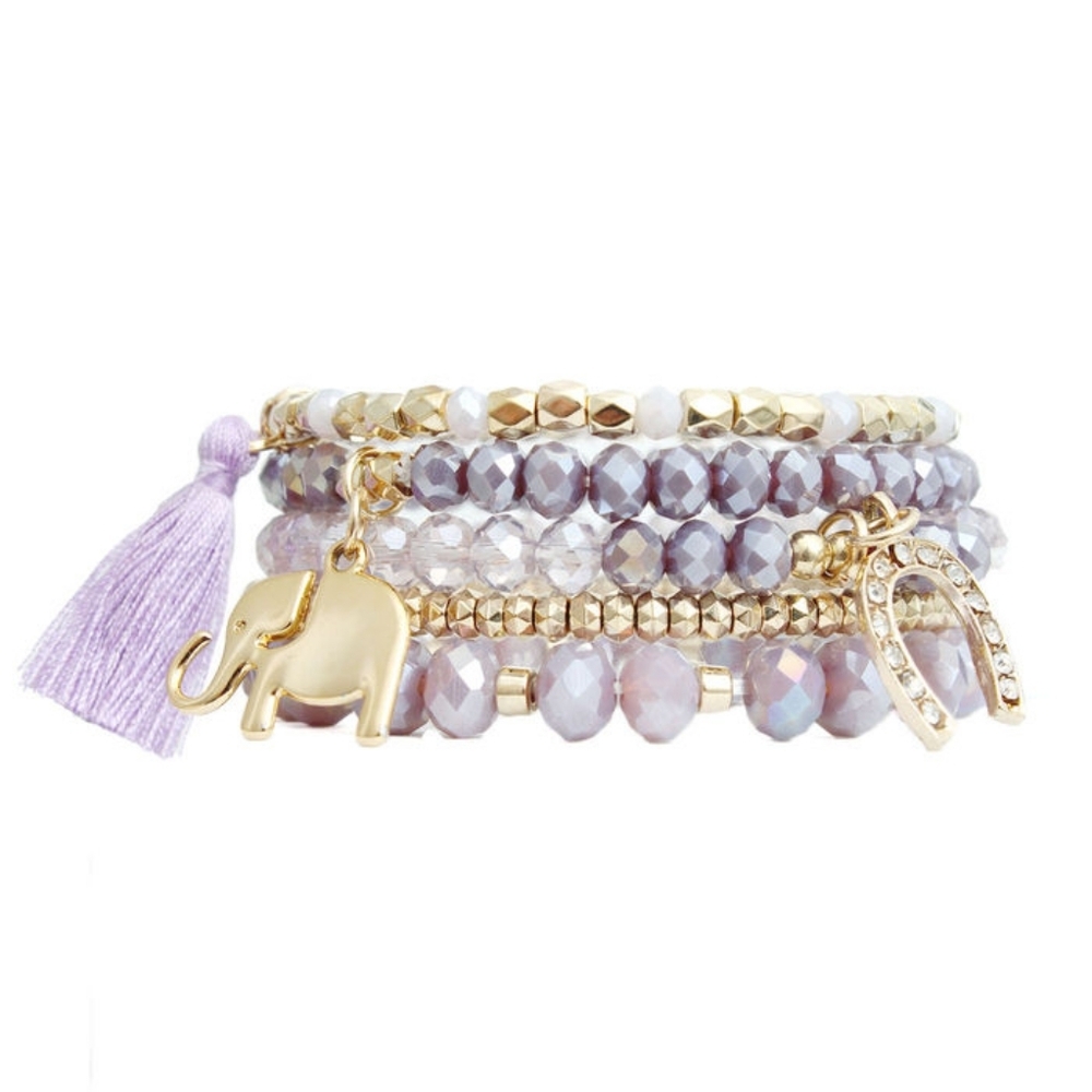 Lavender Elephant Horseshoe Stack Bracelets - Picture 2 of 2